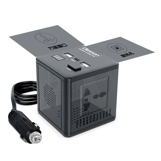 1663 Car Power Inverter 150W Power Socket 2Type-C+2USB Car Charger with LED Digital Display