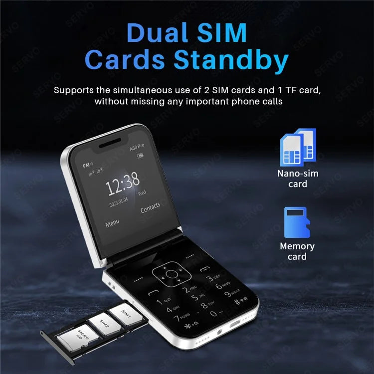 SERVO A50 Pro Dual SIM Flip 2G Bar Phone for Seniors