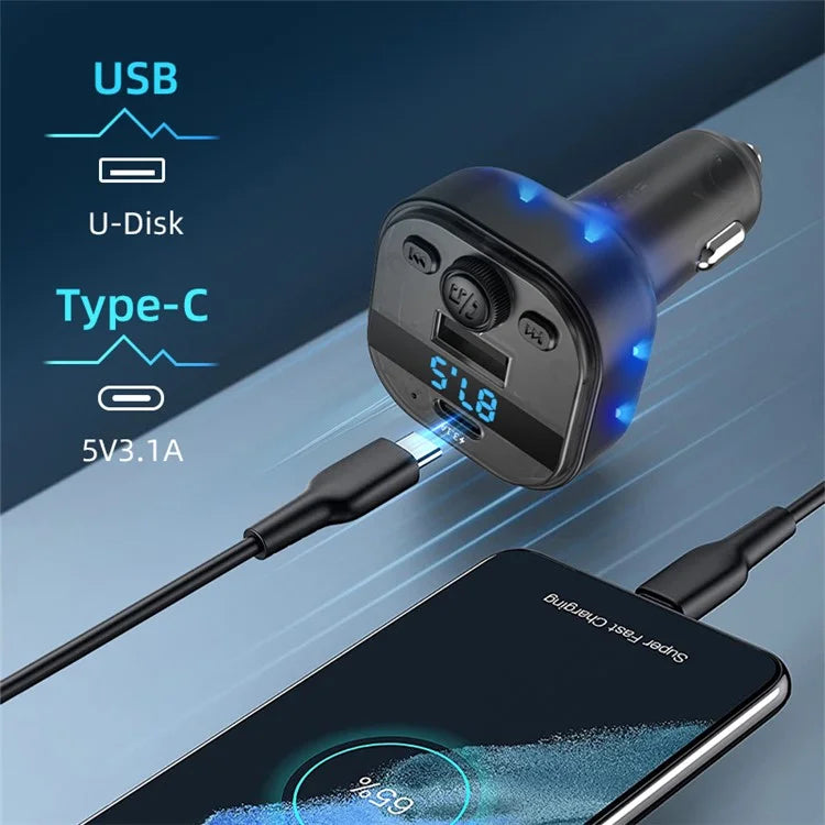 C1 Car Bluetooth MP3 Player Adapter Hands-free Charging Station with USB+Type-C Ports