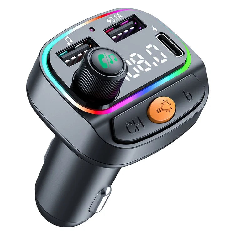 C2 Multifunctional Bluetooth MP3 Player Type-C+2 USB Car Charger with Ambient Light