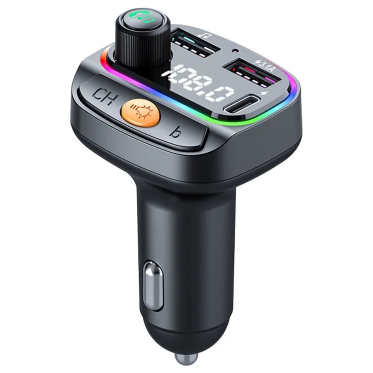 C2 Multifunctional Bluetooth MP3 Player Type-C+2 USB Car Charger with Ambient Light