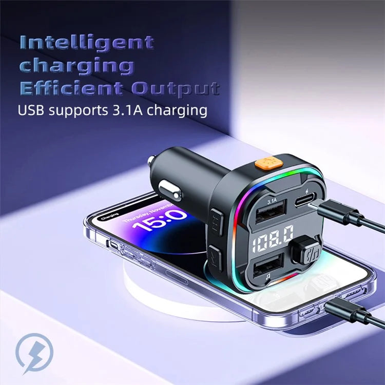 C3 Bluetooth Hands-free Call Adapter FM Transmitter Car MP3 Music Player Type-C + Dual USB Car Charger