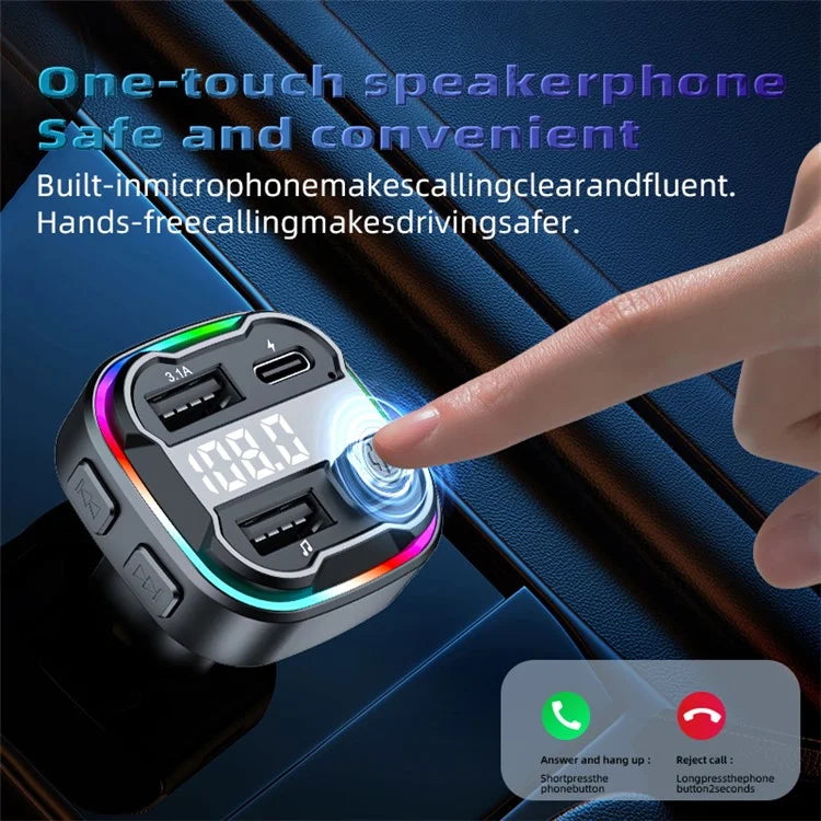 C3 Bluetooth Hands-free Call Adapter FM Transmitter Car MP3 Music Player Type-C + Dual USB Car Charger