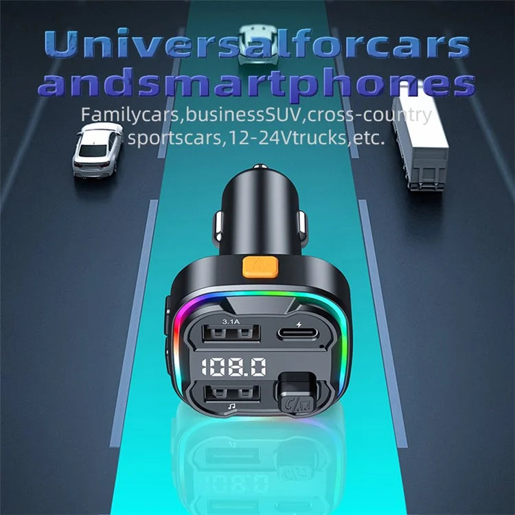 C3 Bluetooth Hands-free Call Adapter FM Transmitter Car MP3 Music Player Type-C + Dual USB Car Charger