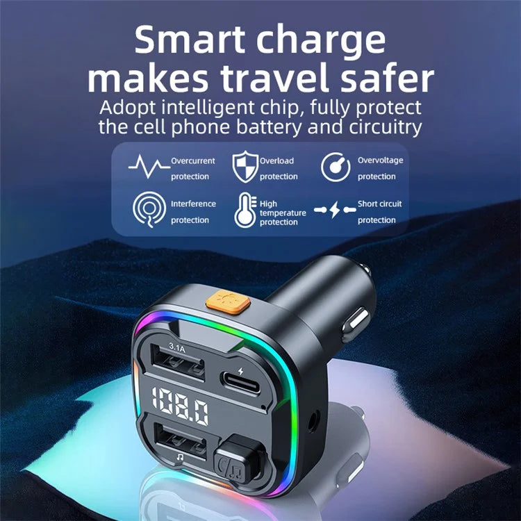 C3 Bluetooth Hands-free Call Adapter FM Transmitter Car MP3 Music Player Type-C + Dual USB Car Charger