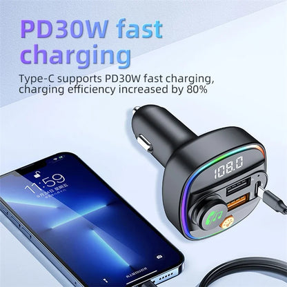 C4S Bluetooth 5.3 FM Transmitter with Digital Display for Car PD 30W+QC 3.0 Car Charger Audio MP3 Player
