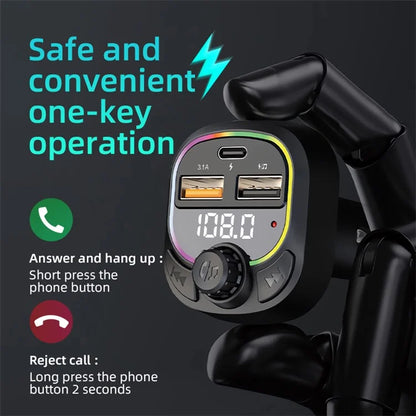 C6 Digital Display FM Car Bluetooth Transmitter Type-C+2 USB Fast Charger Audio MP3 Player