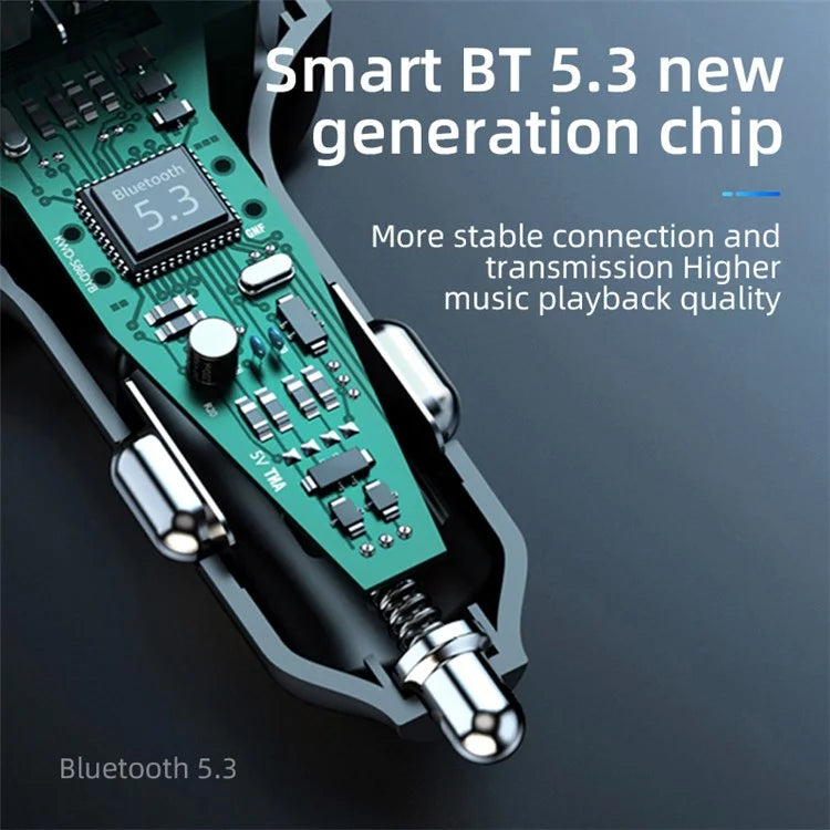 C6 Digital Display FM Car Bluetooth Transmitter Type-C+2 USB Fast Charger Audio MP3 Player