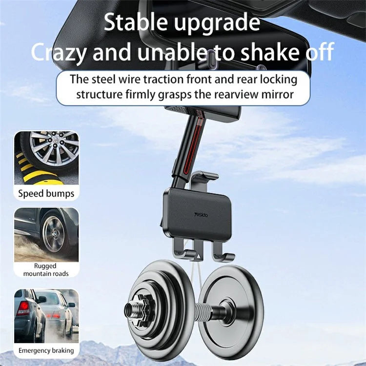 YESIDO C265 Car Rearview Mirror Phone Holder 360 Degree Rotating Mobile Phone Braceket