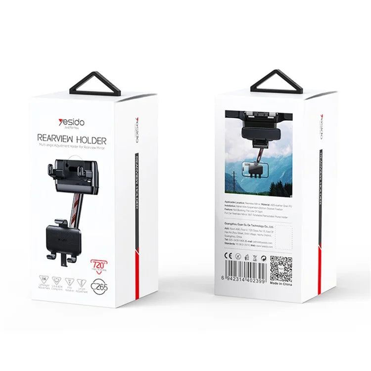 YESIDO C265 Car Rearview Mirror Phone Holder 360 Degree Rotating Mobile Phone Braceket