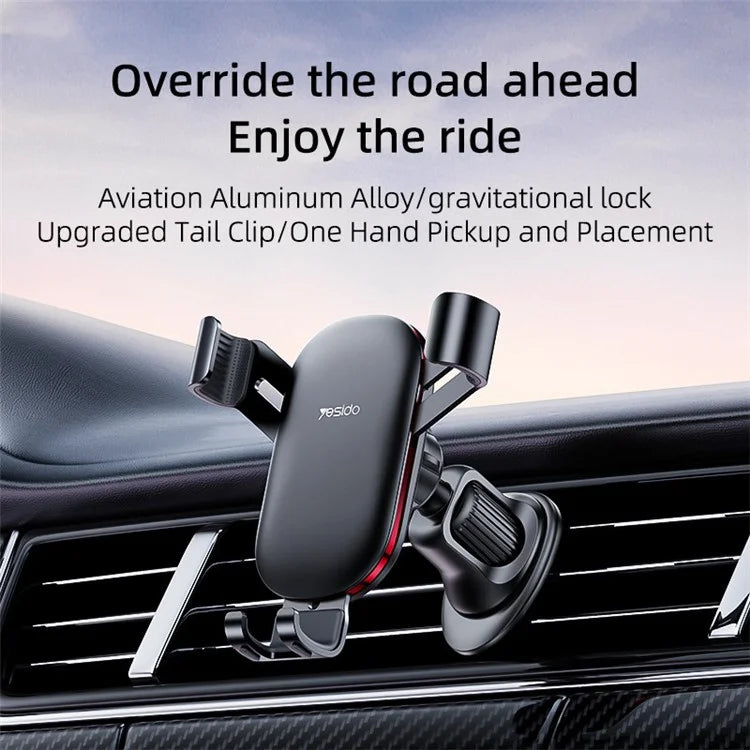 YESIDO C243 Car Air Vent Phone Holder ABS+Aluminum Alloy Gravity Phone Mount Braceket