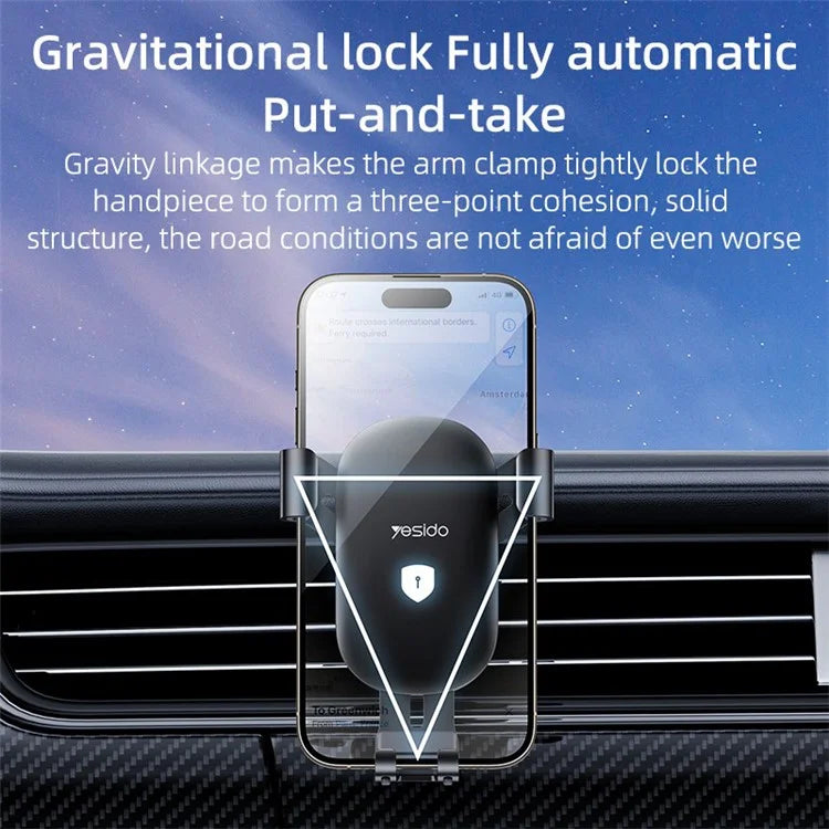YESIDO C243 Car Air Vent Phone Holder ABS+Aluminum Alloy Gravity Phone Mount Braceket