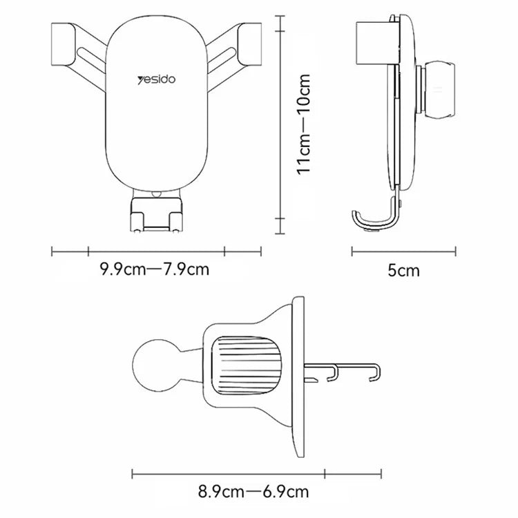 YESIDO C243 Car Air Vent Phone Holder ABS+Aluminum Alloy Gravity Phone Mount Braceket