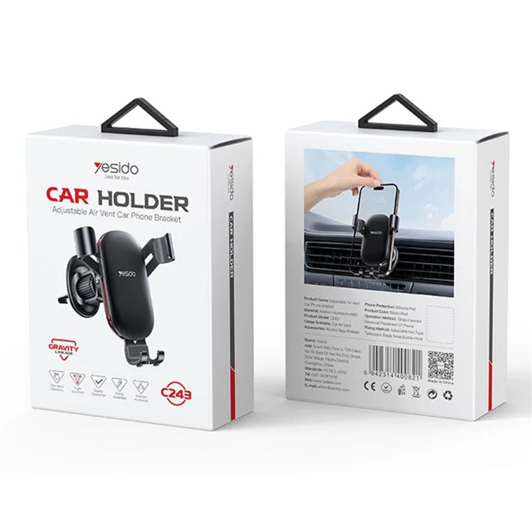 YESIDO C243 Car Air Vent Phone Holder ABS+Aluminum Alloy Gravity Phone Mount Braceket