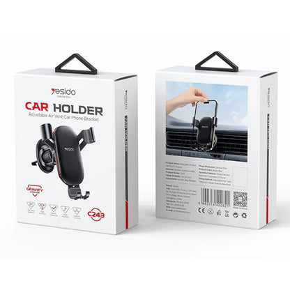 YESIDO C243 Car Air Vent Phone Holder ABS+Aluminum Alloy Gravity Phone Mount Braceket