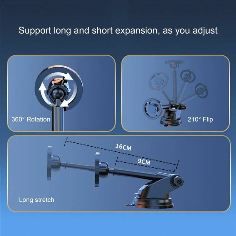 Q33 Car Dashboard Mount Suction Cup Base Telescopic Arm Magnetic Phone Holder Bracket