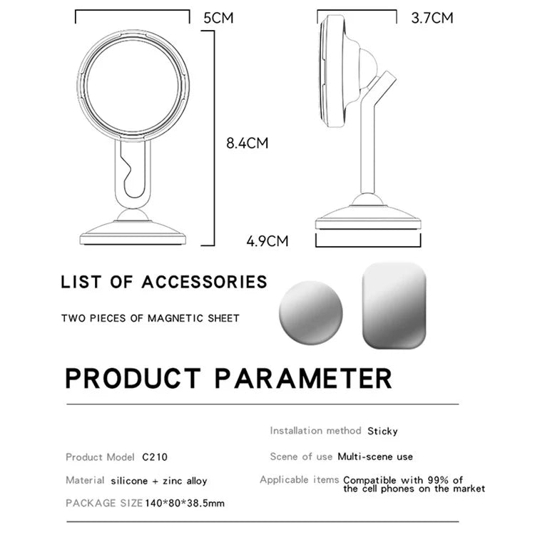 YESIDO C210 Dual Ball Head Design Magnetic Car Phone Holder Zinc Alloy Cellphone Stand