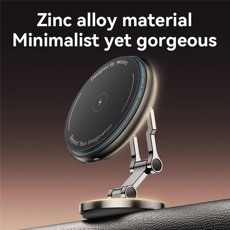 YESIDO C306 15W Magnetic Phone Wireless Charger Zinc Alloy Car Dashboard Phone Charging Stand