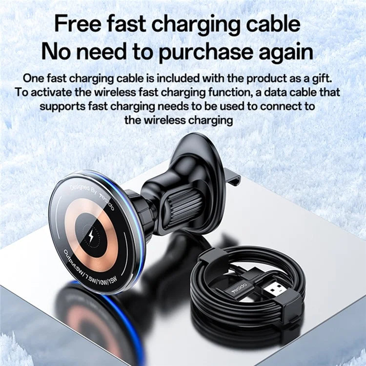 YESIDO C308 Round Phone Magnetic Holder Stand 15W Wireless Charger Car Air Outlet Bracket