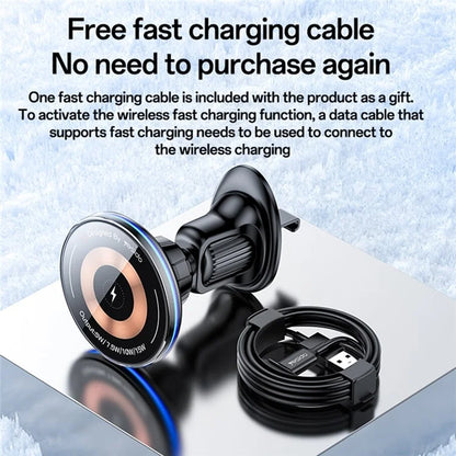 YESIDO C308 Round Phone Magnetic Holder Stand 15W Wireless Charger Car Air Outlet Bracket