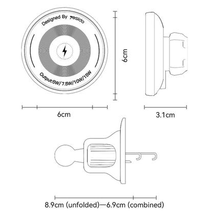 YESIDO C308 Round Phone Magnetic Holder Stand 15W Wireless Charger Car Air Outlet Bracket
