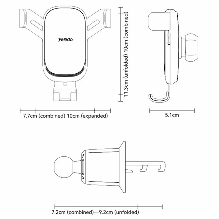 YESIDO C247 Gravity Sensing Phone Clamp Cell Phone Holder Car Air Vent Mount Bracket