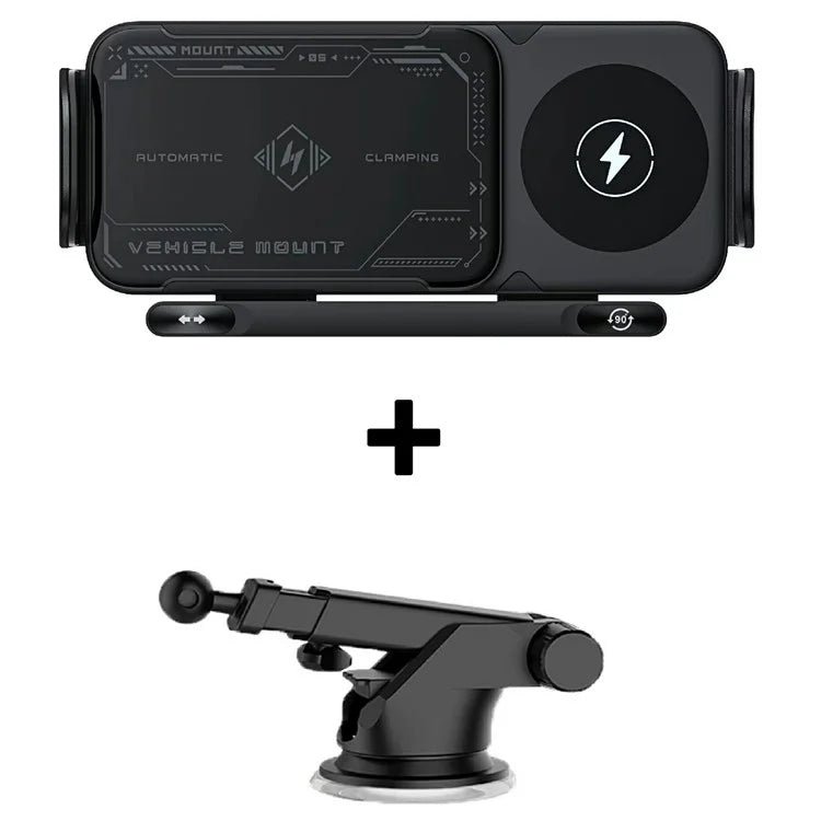 A05+X08 15W Wireless Car Charger Phone Holder Rotating Bracket + Long Arm Suction Cup Base