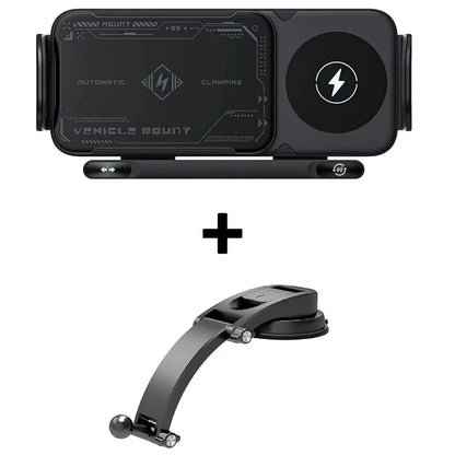 A05+X06 15W Wireless Car Charger Phone Holder Rotating Bracket + Bend Arm Suction Cup Base