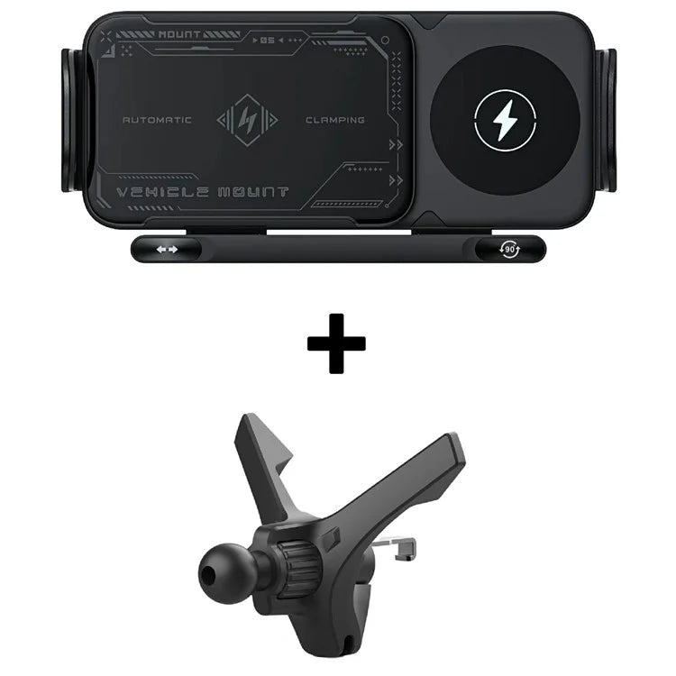 A05+X02 15W Wireless Car Charger Phone Holder Rotating Bracket + V-Shape Air Outlet Hook Base
