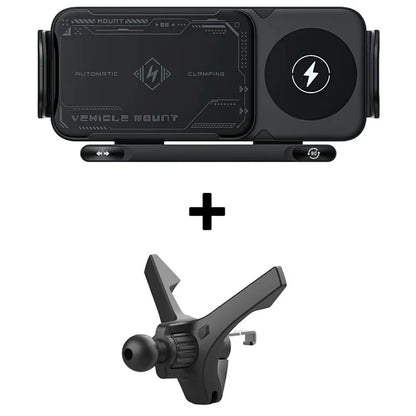 A05+X02 15W Wireless Car Charger Phone Holder Rotating Bracket + V-Shape Air Outlet Hook Base