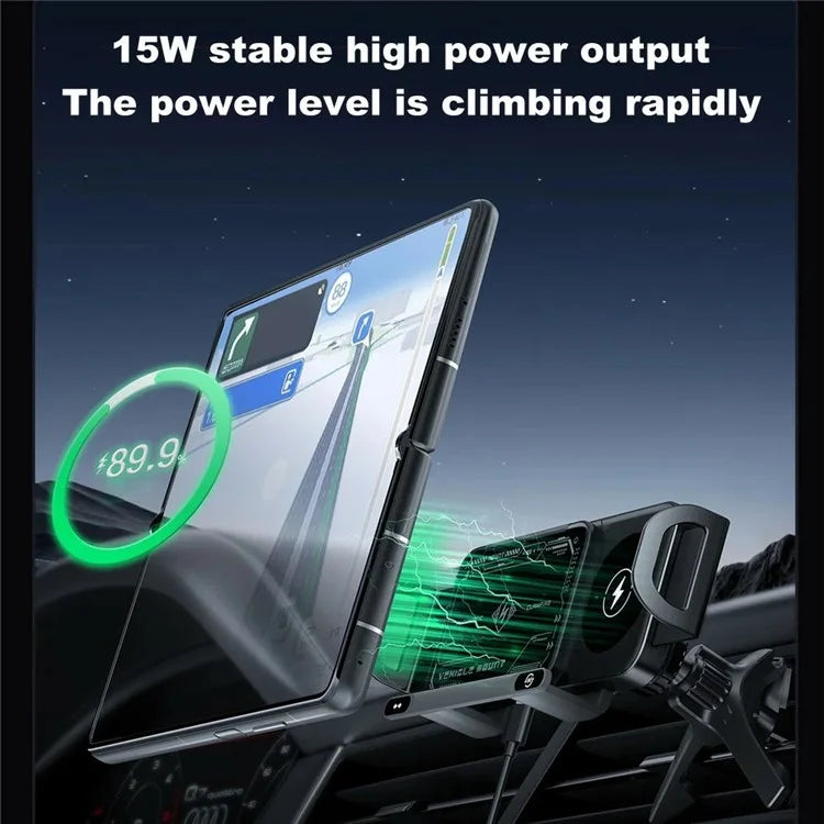 A05+X02 15W Wireless Car Charger Phone Holder Rotating Bracket + V-Shape Air Outlet Hook Base