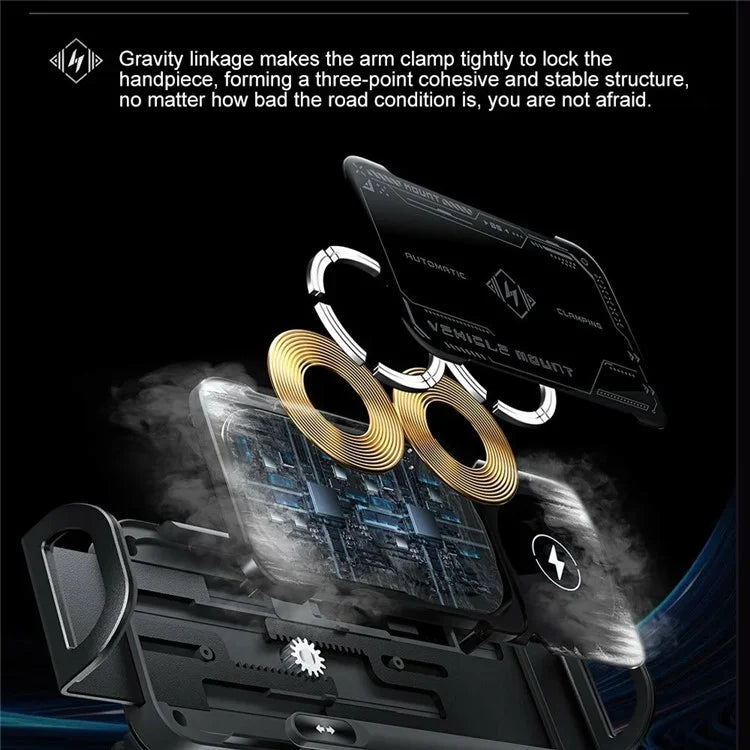 A05+X02 15W Wireless Car Charger Phone Holder Rotating Bracket + V-Shape Air Outlet Hook Base