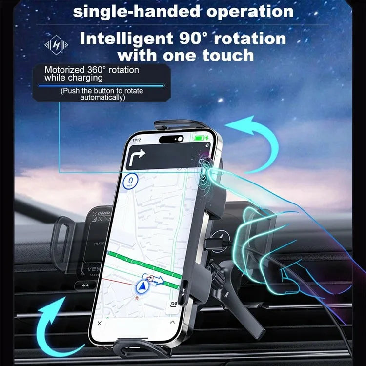 A05+X02 15W Wireless Car Charger Phone Holder Rotating Bracket + V-Shape Air Outlet Hook Base