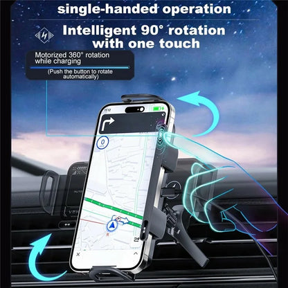 A05+X02 15W Wireless Car Charger Phone Holder Rotating Bracket + V-Shape Air Outlet Hook Base