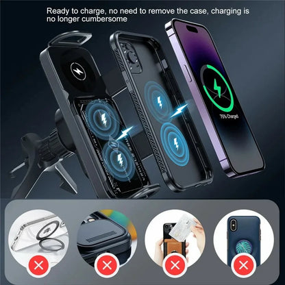 A05+X02 15W Wireless Car Charger Phone Holder Rotating Bracket + V-Shape Air Outlet Hook Base