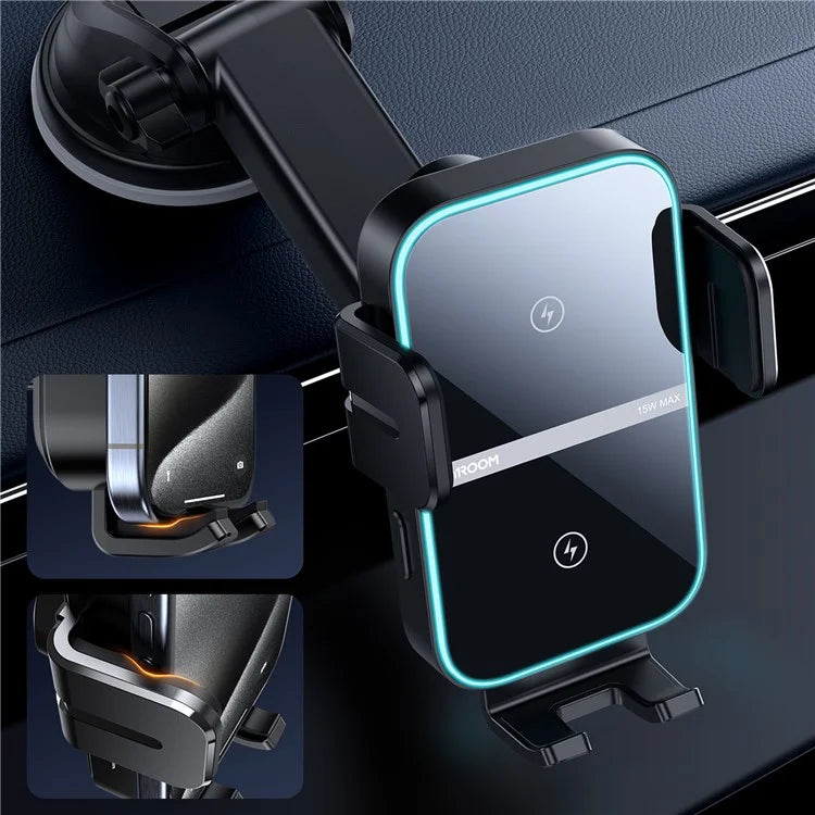 JOYROOM JR-ZS246S 15W Dual Coil Wireless Car Charger LED Light Phone Holder
