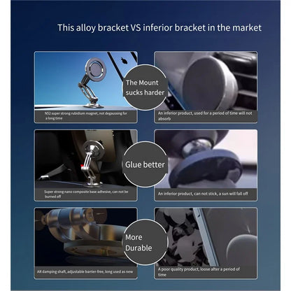 HD-030 Car Dashboard Mount Magnetic Phone Holder Alloy Adjustable Cellphone Stand