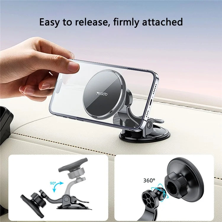 YESIDO C177 For iPhone 12 / 13 / 14 / 15 Car Suction Cup Base Phone Holder Bracket Compatible with MagSafe