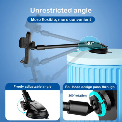 L005+M002 360 Degree Ball Head Car Suction Cup Base Long Arm Phone Holder Bracket