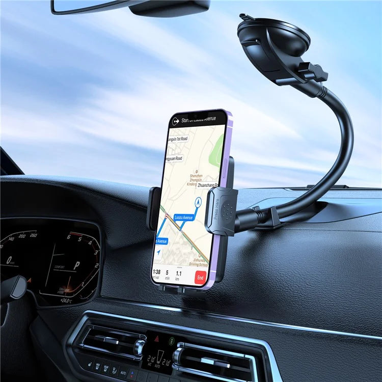 L005L+M006 Car Bendable Long Arm Cell Phone Holder Bracket with Suction Cup Base