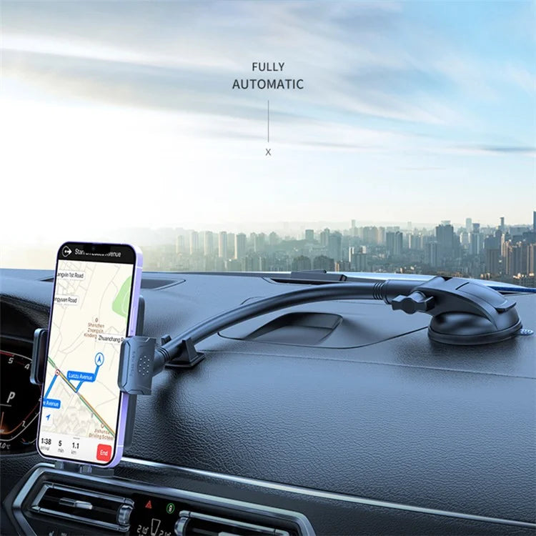 L005L+M006 Car Bendable Long Arm Cell Phone Holder Bracket with Suction Cup Base