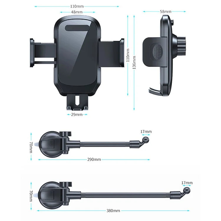 L005L+M013 38cm Long Arm Car Suction Cup Mount Telescopic Cell Phone Holder Bracket