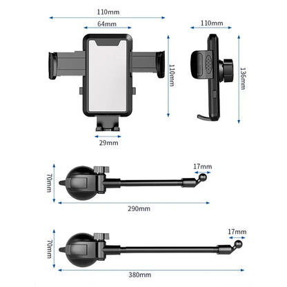 L005L+M002 38cm Long Arm Car Suction Cup Base 360 Degree Ball Head Phone Holder Bracket