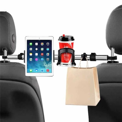 3-in-1 Car Back Seat Phone Tablet Holder Cup Holder Hanging Hook Headrest Mount Multifunction Bracket