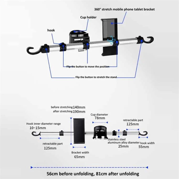 3-in-1 Car Back Seat Phone Tablet Holder Cup Holder Hanging Hook Headrest Mount Multifunction Bracket
