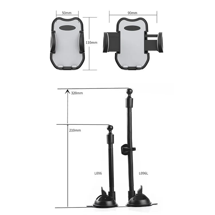 L096L+M082 Car Phone Holder Suction Cup Mount Dashboard Windshield Cellphone Stand