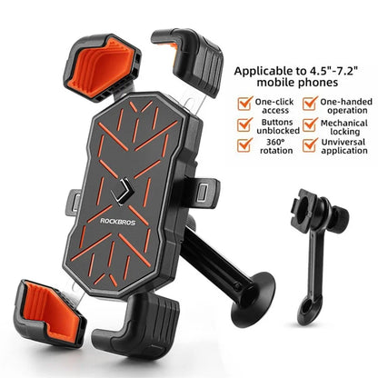 ROCKBROS HW-117 E-Bike Cell Phone Holder Motorcycle Bicycle Quick-Release Phone Bracket for 4.5"-7.2" Devices