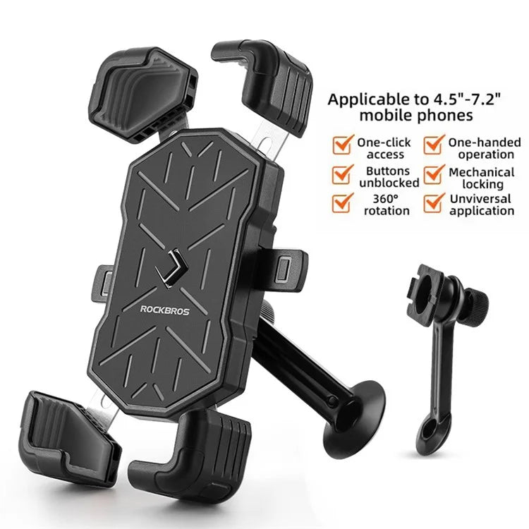 ROCKBROS HW-117 E-Bike Cell Phone Holder Motorcycle Bicycle Quick-Release Phone Bracket for 4.5"-7.2" Devices