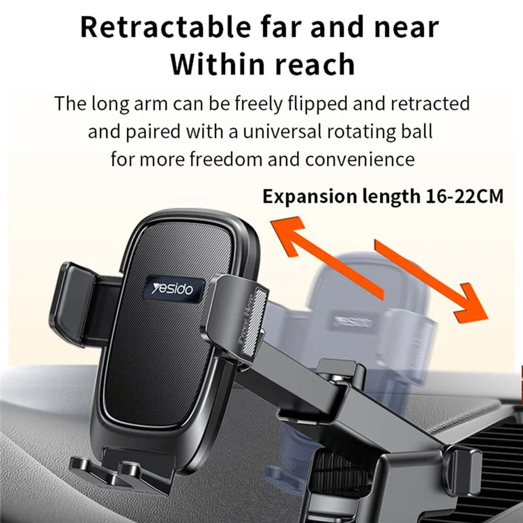 YESIDO C262 Suction Cup Phone Car Holder Retractable Long Arm Triangular Bracket