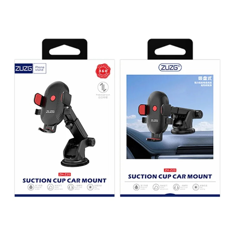 ZUZG Z20 360 Degree Rotation Car Mount Phone Holder Suction Cup Telescopic ABS Phone Stand Bracket